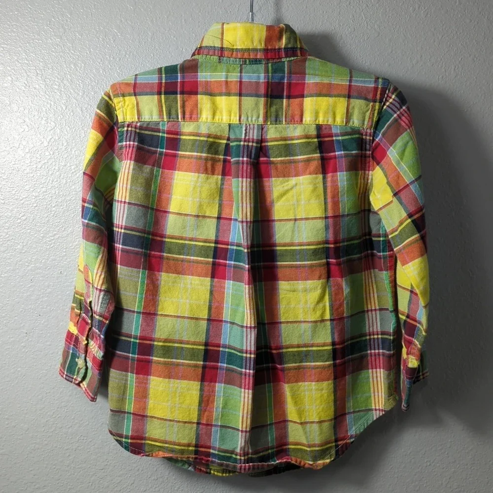 Ralph Lauren Toddler Boys‎ Size 2/2T Long Sleeve Button Up Yellow Plaid Shirt 68
